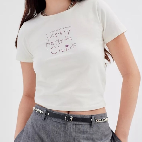 NWT Coney Island Picnic Lonely Hearts Baby Tee in Ivory MED - Picture 1 of 6